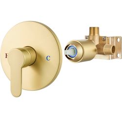 Airuida Round Single-Function Shower Handle Valve Trim Kit Shower Valves Wall Mount Brass Faucet Shower Rough-in Valve Bathroom Trim Kit Single Handle