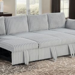 Brand New Grey Corduroy Sectional Sofa Sleeper 