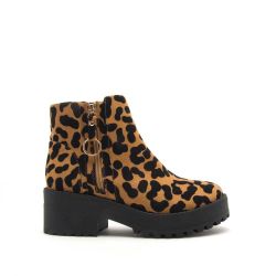 Qupid Skyscraper-01 Camel Black Leopard O Ring Booties