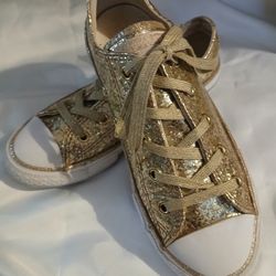 GOLD SPARKLE CONVERSE TENNIS SZ 2Y