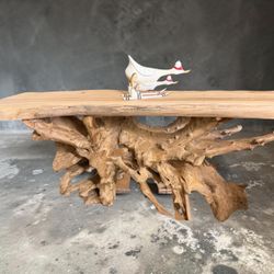 78”-17”-34” Teak Root Live Edge Console Table