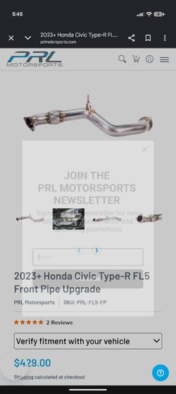 PRL front pipe Civic type R FL5