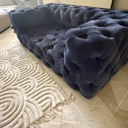 Restoration Hardware Soho Tufted Couch Blue Velvet…. Mint!!!!! MUST GO TODAY