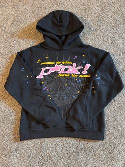 Sp5der Pink Graphic Black Hoodie