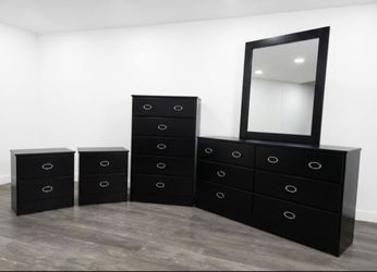⚫️DRESSER WITH MIRROR, CHEST AND TWO NIGHTSTANDS ⚪️ CÓMODA CON ESPEJO, GAVETERO Y DOS MESITAS DE NOCHE ⚫️