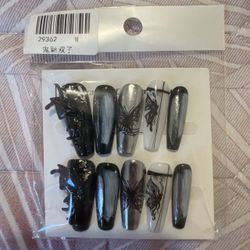 Press-On Nails Black Butterfly Gothic Set