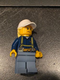 LEGO City Minifigure - Miner Construction Worker Dark Blue Uniform White Hat