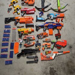 Nerf Guns, Huge Lot With Ammo And Accessories 