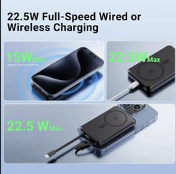 10000mah Magnetic Power Bank 22.5w Fast Charge With Stand/cables New Black