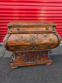 *Free delivery* Ambella Home Collection Carved Bombe Chest wooden heavy antique storage furniture