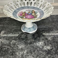 Vintage Art Decor Dish Arnart Creation Courtship Reticulated Pedestal Compote   