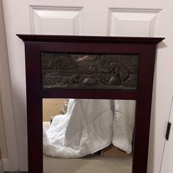 Cabin Decor-Mirror With grizzly bear With Cub Catching Salmon