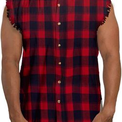 Men’s Sleeveless Flannel Shirt Sz M (Brand New)