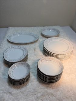 34  Pcs Fine Porcelain China of Japan - “Maria “- Floral Platinum Band Pattern