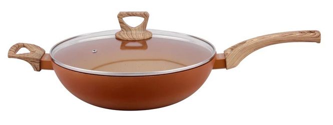 12”/30cm Nonstick Terracotta Wok with Glass Lid