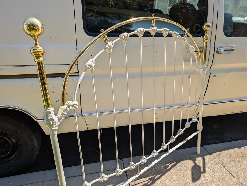Vintage Queen Headboard Brass & Metal Wrought Iron Style Bed Head Board