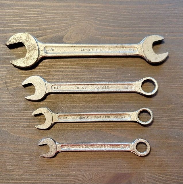 VTG 1950s 4-Pc SAE Combination/Double Open End Wrench Set USA