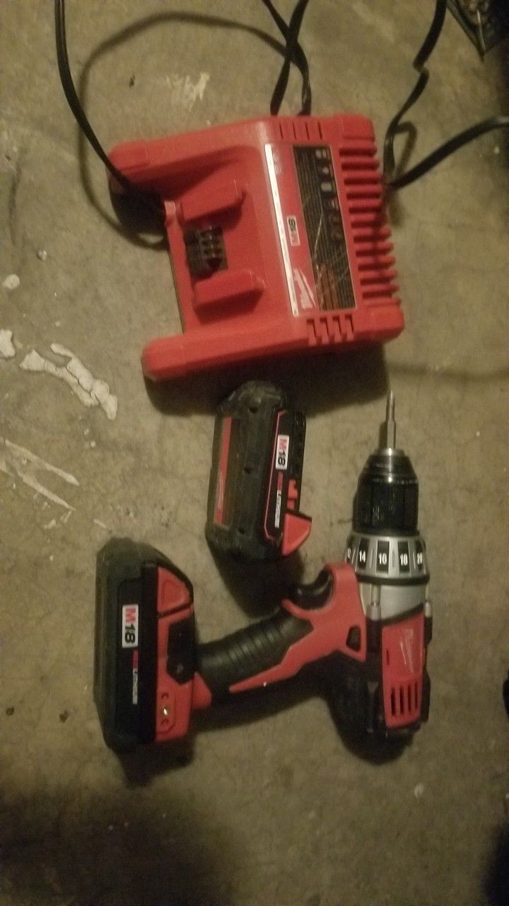 Milwaukee Drill set, charger, 2 batteries works like NEW