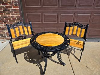 Cast Iron and Wood Patio Bistro Set