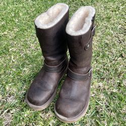 UGG Australia Kensington Leather Boots Fluffy Shearling Lined Like New Size 6