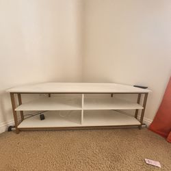 White And gold corner Shelf TV Stand With Outlets