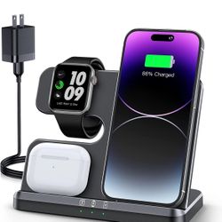 Charging Station for Apple Multiple Devices - 3 in 1 Foldable Magnetic Wireless Charger Dock - Travel Charging Pad for iPhone 16 15 14 13 12 Pro Max P