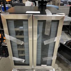 New Wine and Beverage Refrigerator Upgraded, 24 Inch Beverage Refrigerator Cooler Dual Zone Glass Fl