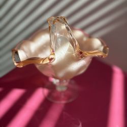 Vtg Murano Style Art Glass Two Tone Pink Handled Ruffled Footed 7.5 in. Basket