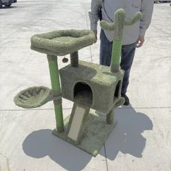 New In Box 43 Inch Tall Cat Tree Scratcher Playing Scratching Post Good For Large Cats Or Kitten Cactus Green Color 