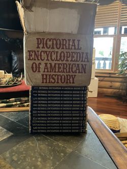 Set of Pictorial Encyclopedia of American History vol. 1-17 that covers American history from 1450 to 1966. In original mailing box from Feb 1969. In