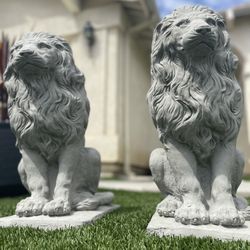 Concrete Lion Statues For Sale, ~2 Feet Tall