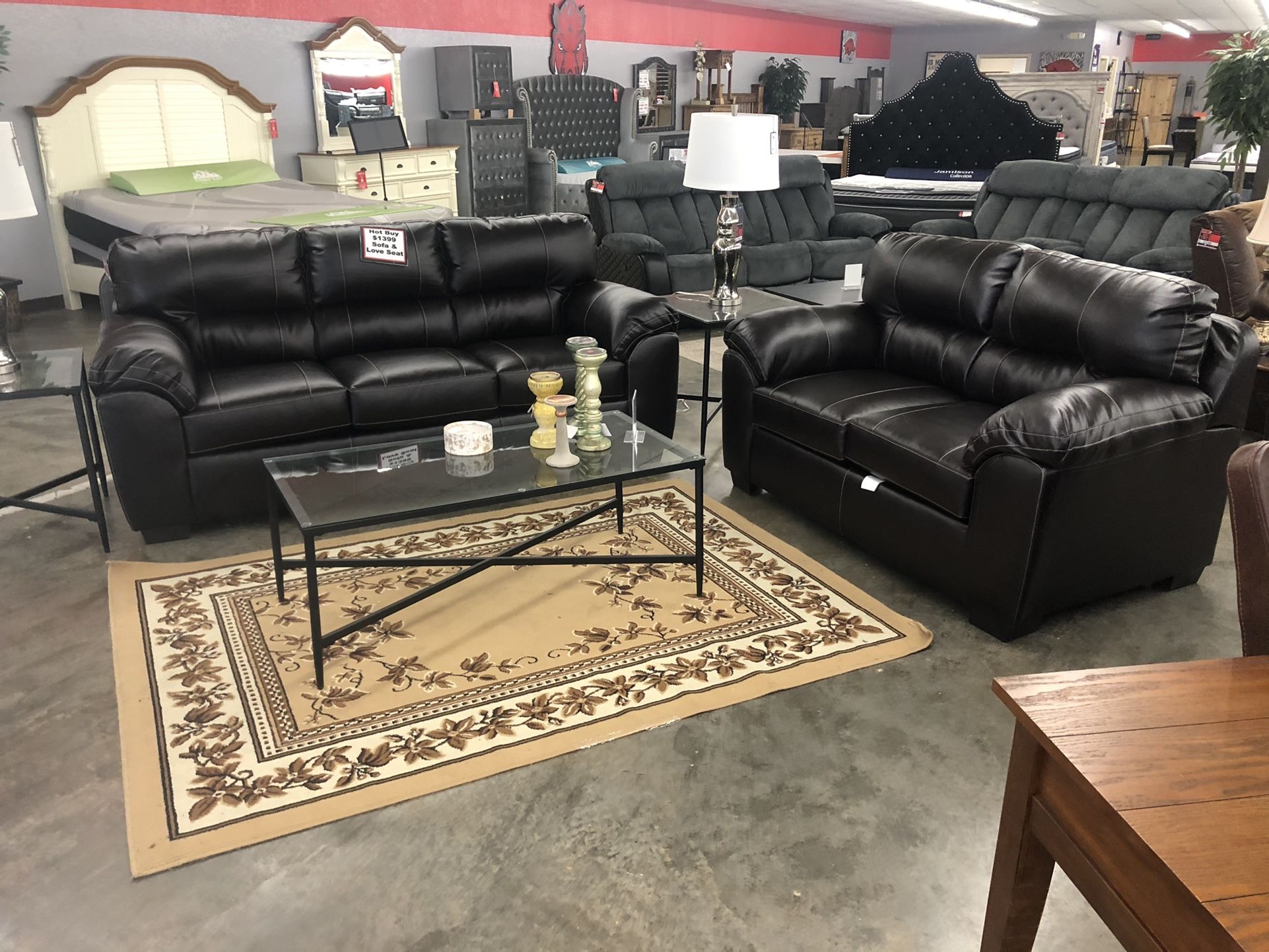 All Black Stationary Sofa And Love Seat Combo On Sale Now!! 