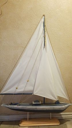 Large wooden sailboat model blue