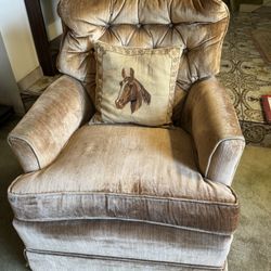 vintage Tan tufted velvet Swivel armchair Sofa Chair 