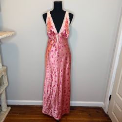 wild fable Pink Floral Satin Lace-Trim Nightdress