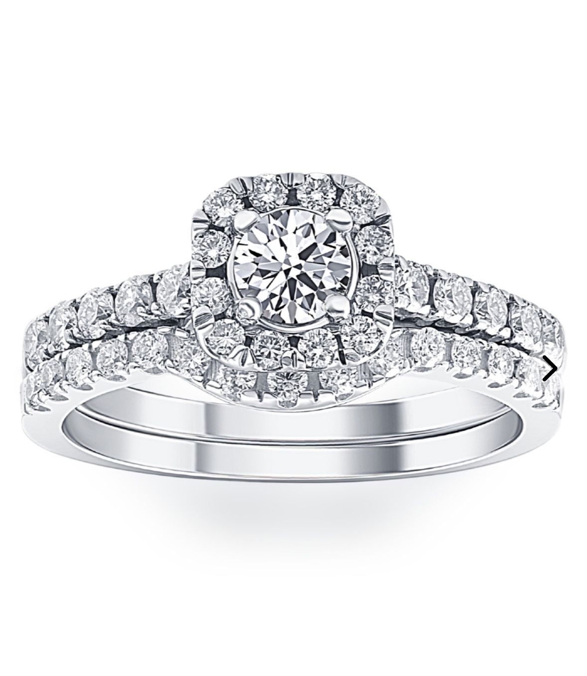 Diamond Engagement Matching Wedding Ring Set 14K White Gold 