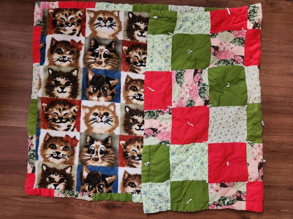 Handmade Cat Floral Quilt Throw 29x53