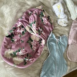 4 Baby Swaddles And 3 Baby Blankets 