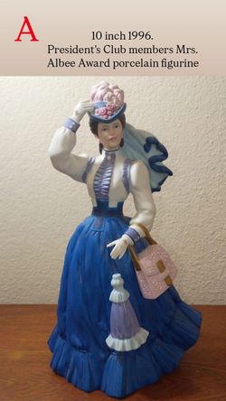 Vintage Avon Presidents Club Award  Mrs. Albee 10 inch and 9.75 inch Porcelain Figurine Statues & miniature desk music box