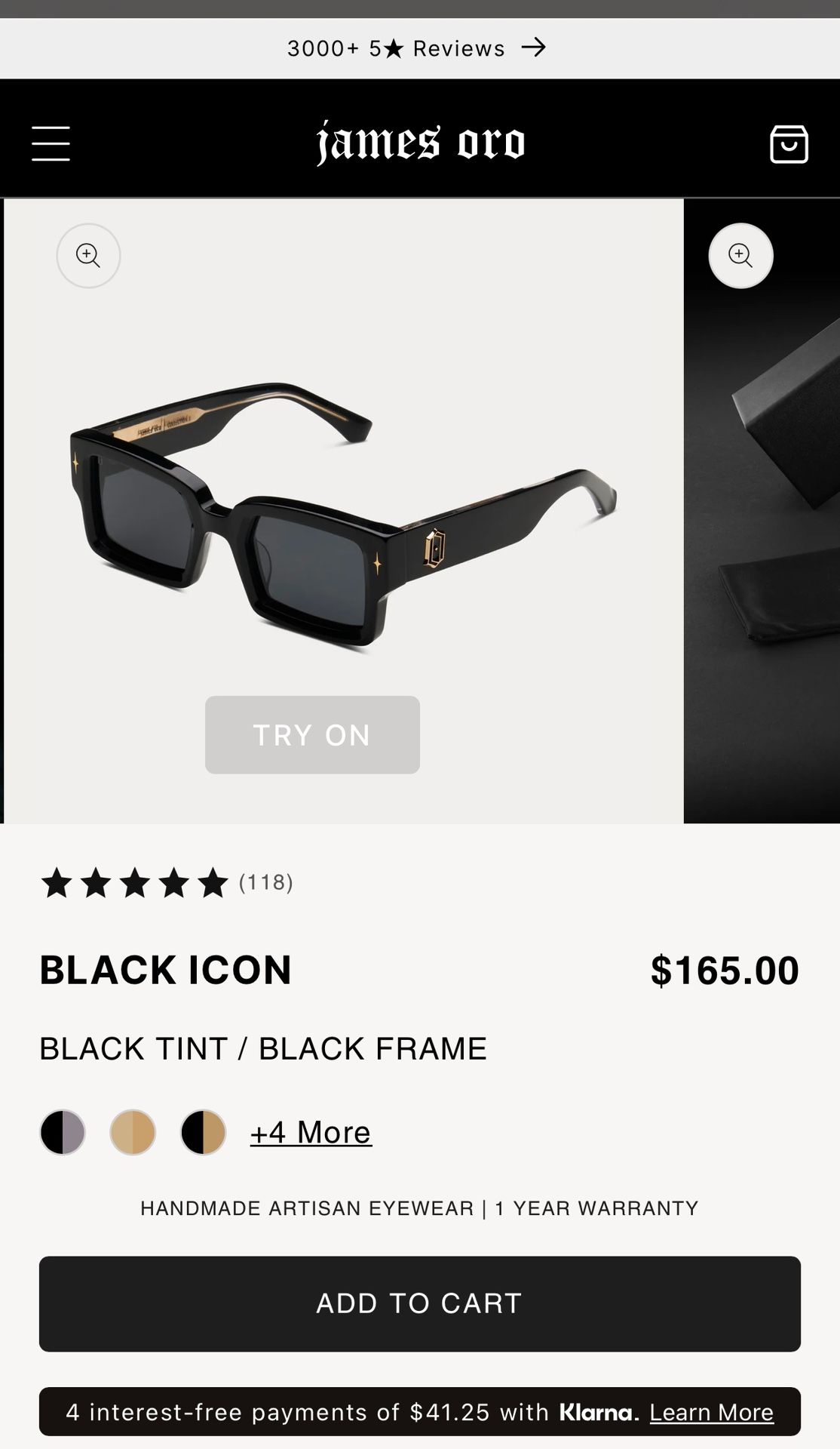 James Oro Black icon sunglasses