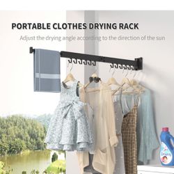 Wall Mounted Portable Folding Clothes Drying Rack with Hooks,Space Saver Clothes Hangers 2-Pole Blck