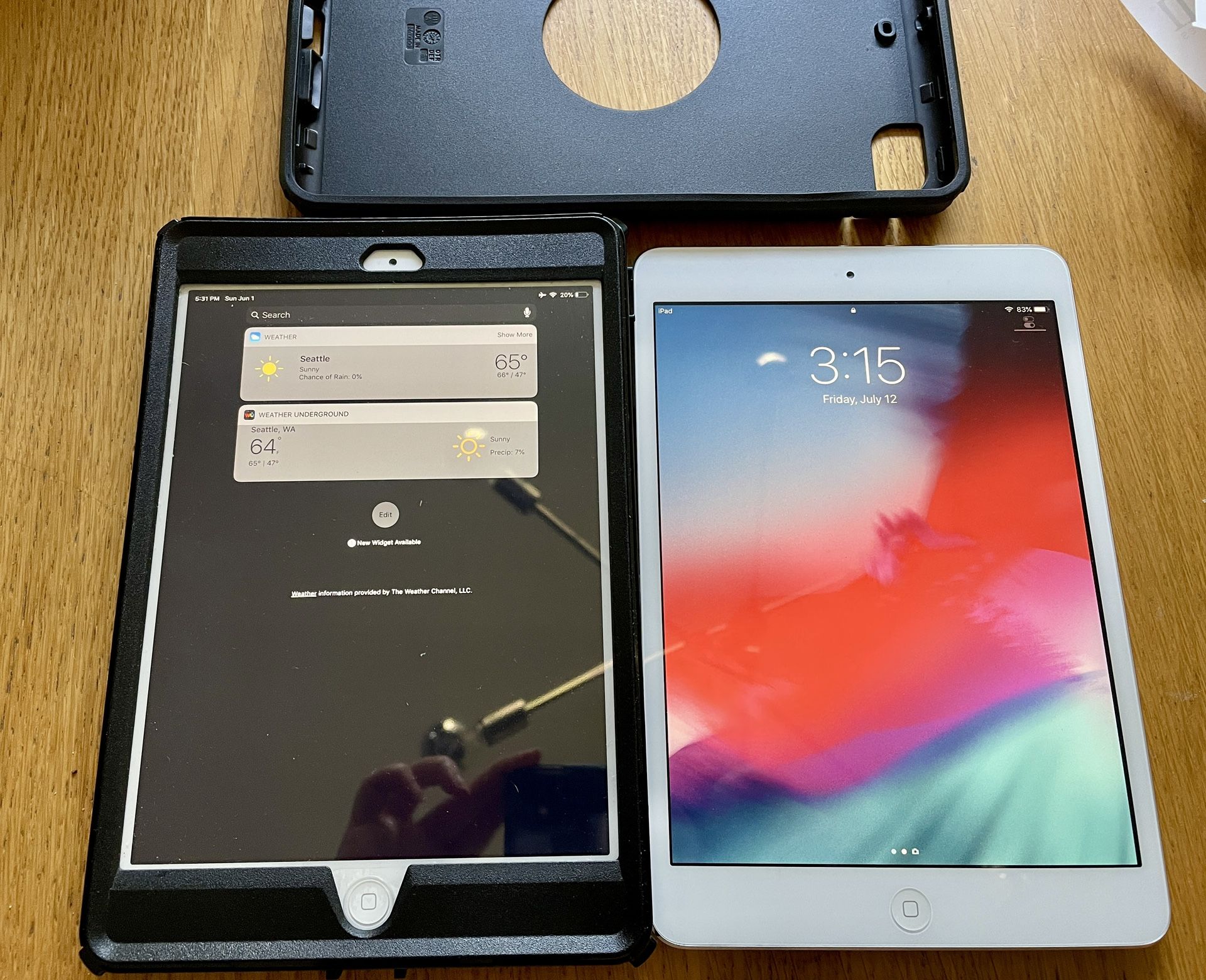 2 x iPad Mini 2 - 16GB - Wifi only - model A1489. Pair + Otter box case.