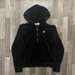 Vintage Fila Black Velour Quarter Zip Hoodies