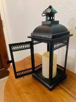 Black Metal Decorative Lantern with Candle