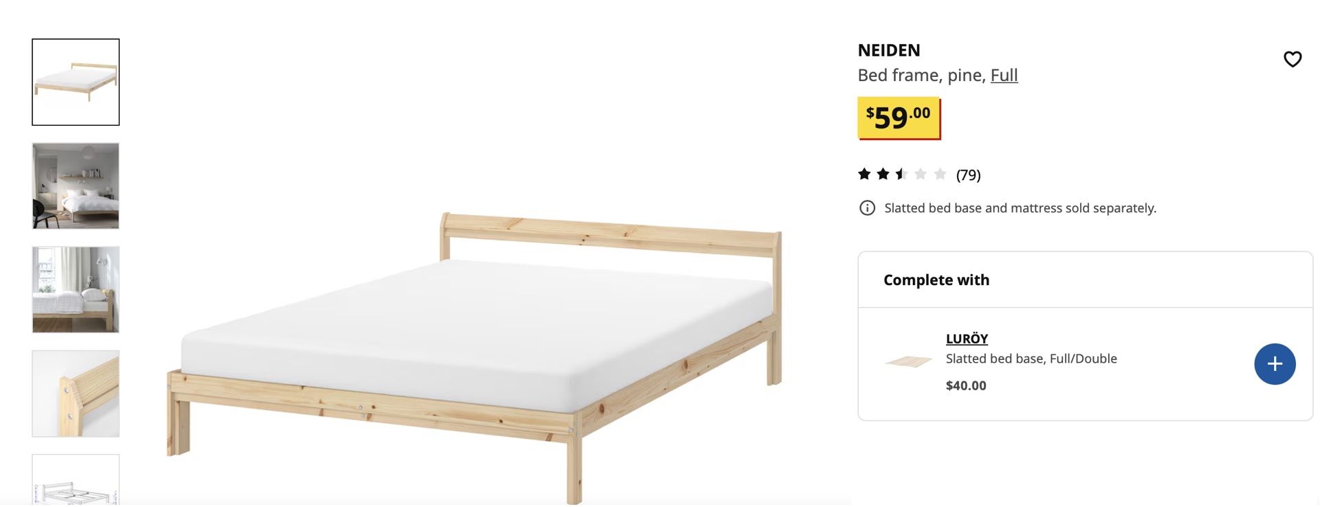 IKEA Bed Frame (Full/Double) with Slatted Bed Base