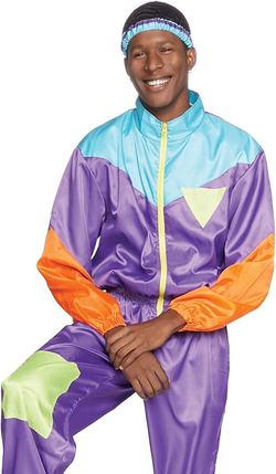 NEW Size XL Men Halloween Costume 80s Track Suit with Zip-Up Jumpsuit