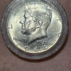1964 Kennedy Half Dollar Accented Hair, Off-Center Striking Error Uncirculated