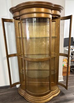 Gold Curio Display Cabinet with Glass Shelves