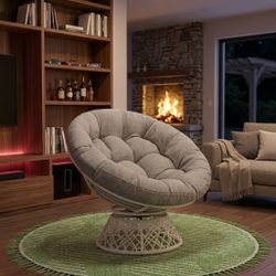 Papasan Outdoor & Indoor Chair - White Frame and Silver Cushion
