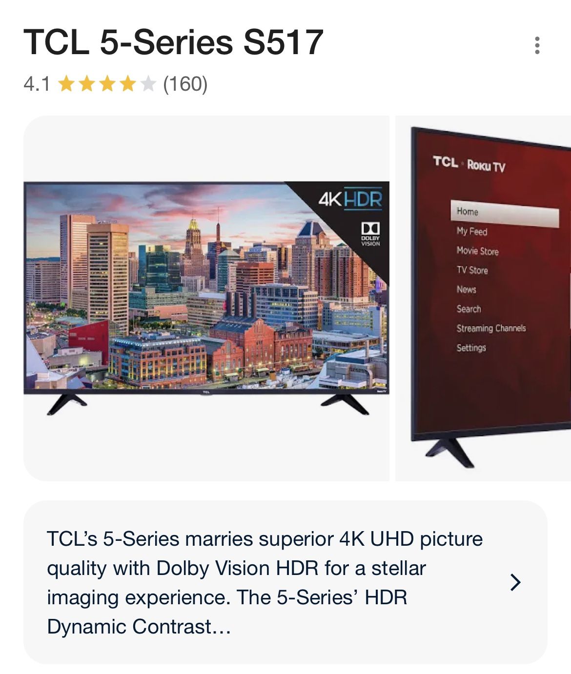2018 TCL 49 CLASS 5 SERIES 4K UHD DOLBY VISION HDR ROKU SMART TV 49S517